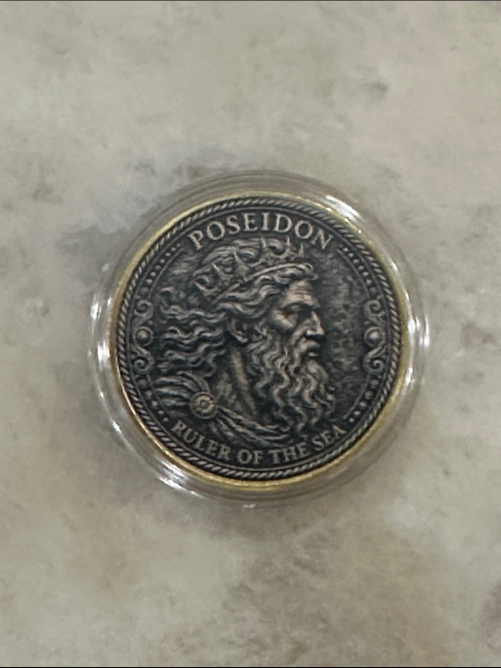 Poseidon Ruler of the Sea Metal Coin - Antique Silver/Bronze